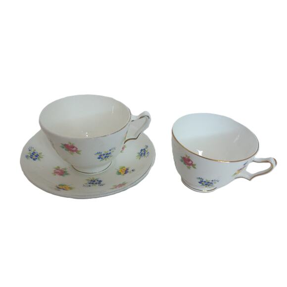 Vintage Crown Staffordshire England Floral Teacups & Saucer Set of 3 - Picture 1 of 6